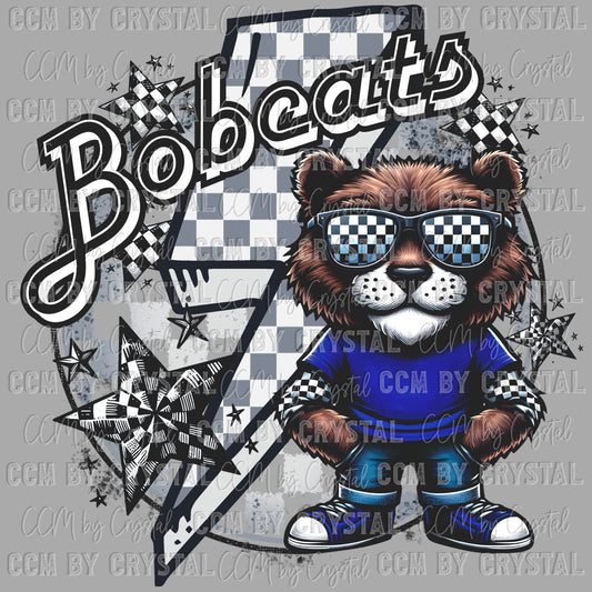 Bobcats Blue Sports Mascot Ready to Press Transfer DTF Transfer Sublimation Transfer