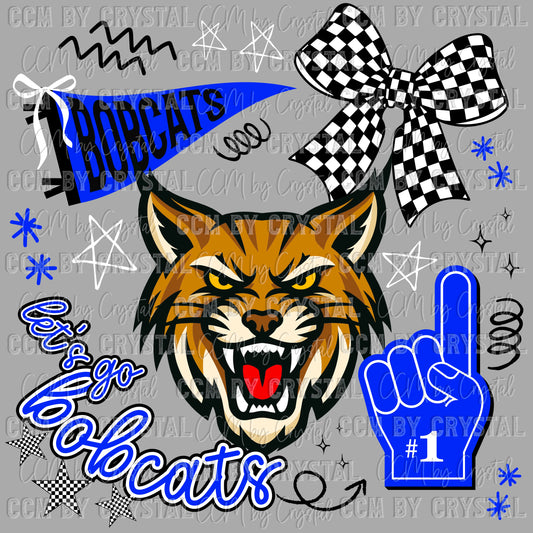 Bobcats Blue Sports Mascot Ready to Press Transfer DTF Transfer Sublimation Transfer