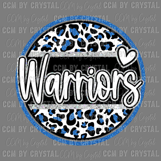 Warriors Faux Glitter Blue Sports Mascot Ready to Press Transfer DTF Transfer Sublimation Transfer
