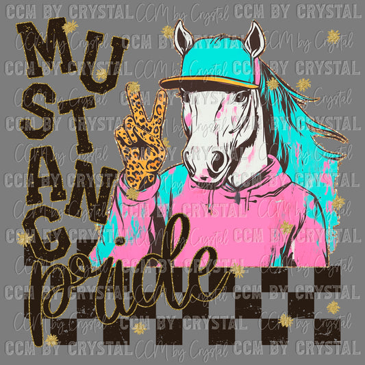 Mustangs Pride Peace Sign Colorful Mascot Ready to Press Transfer DTF Transfer Sublimation Transfer