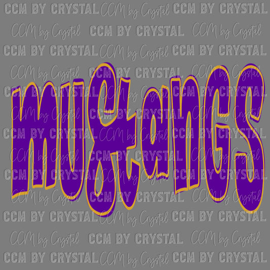 Mustangs Gold Purple Mascot Ready to Press Transfer DTF Transfer Sublimation Transfer