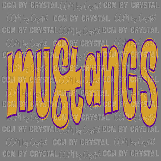 Mustangs Gold Purple Mascot Ready to Press Transfer DTF Transfer Sublimation Transfer