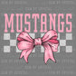 Mustangs Pink Bow Checkered Mascot Ready to Press Transfer DTF Transfer Sublimation Transfer