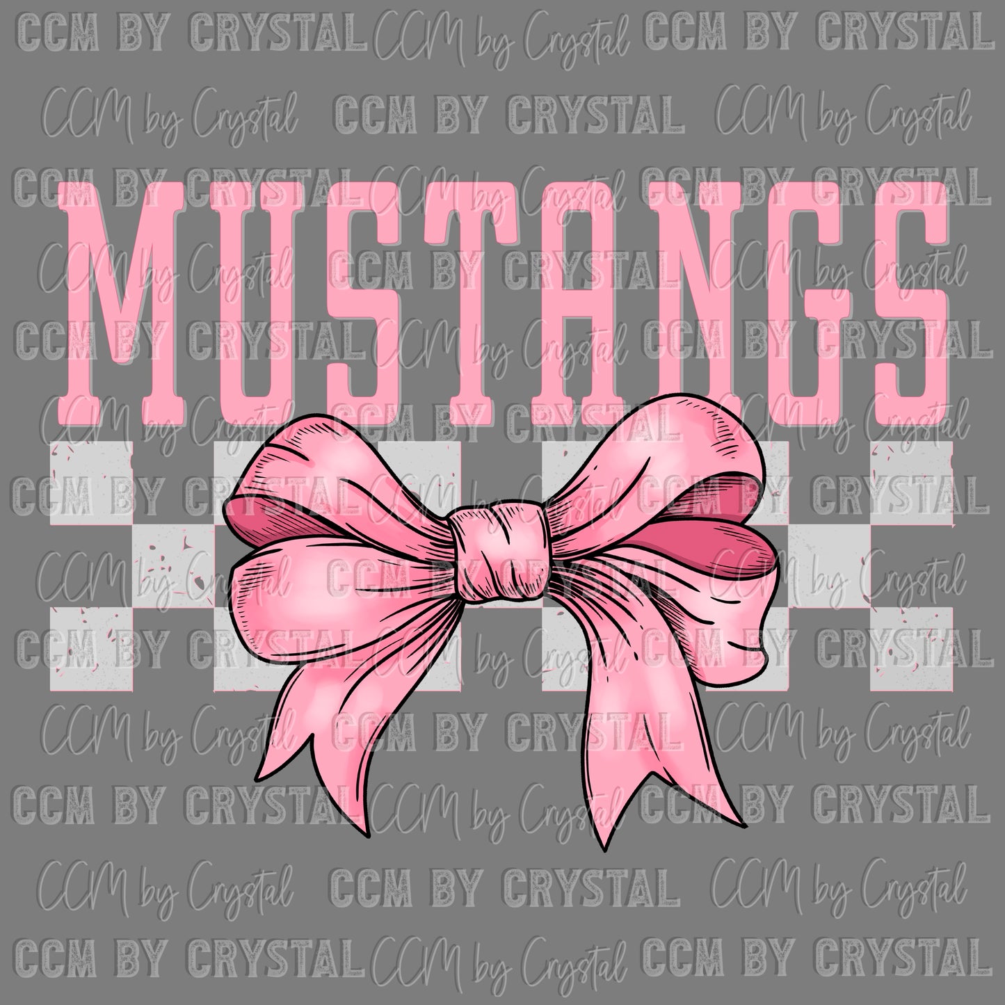 Mustangs Pink Bow Checkered Mascot Ready to Press Transfer DTF Transfer Sublimation Transfer