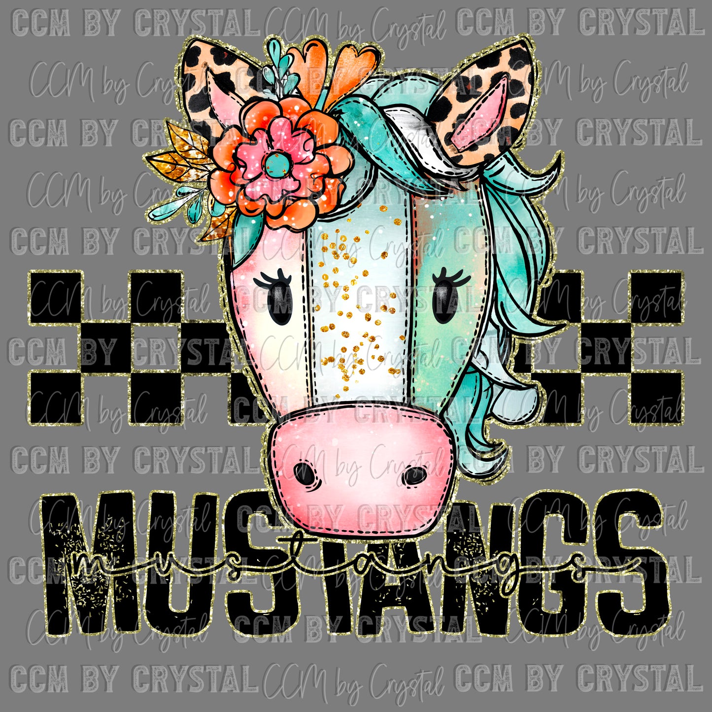 Mustangs ColorfulMascot Ready to Press Transfer DTF Transfer Sublimation Transfer