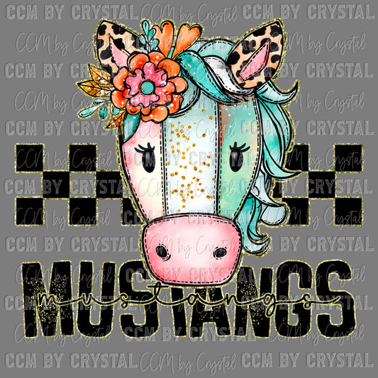 Mustangs ColorfulMascot Ready to Press Transfer DTF Transfer Sublimation Transfer