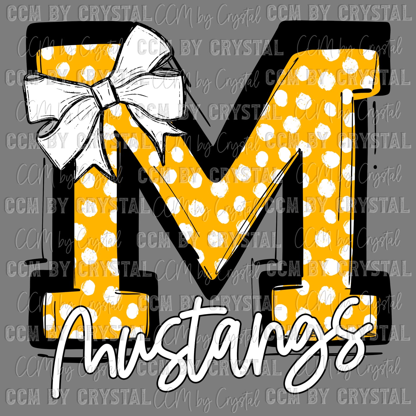 M Mustangs Gold Mascot Ready to Press Transfer DTF Transfer Sublimation Transfer