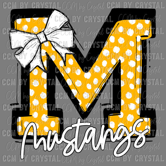 M Mustangs Gold Mascot Ready to Press Transfer DTF Transfer Sublimation Transfer