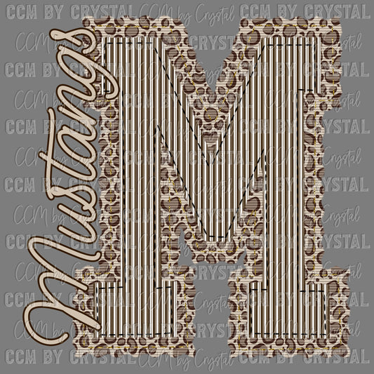 M Mustangs Leopard Mascot Ready to Press Transfer DTF Transfer Sublimation Transfer