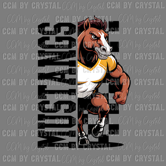 Half Checkered Mustangs Mascot Ready to Press Transfer DTF Transfer Sublimation Transfer