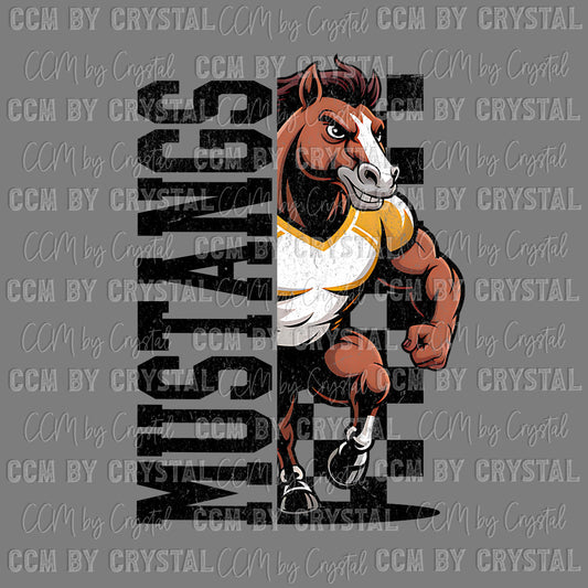 Distressed Half Checkered Mustangs Mascot Ready to Press Transfer DTF Transfer Sublimation Transfer