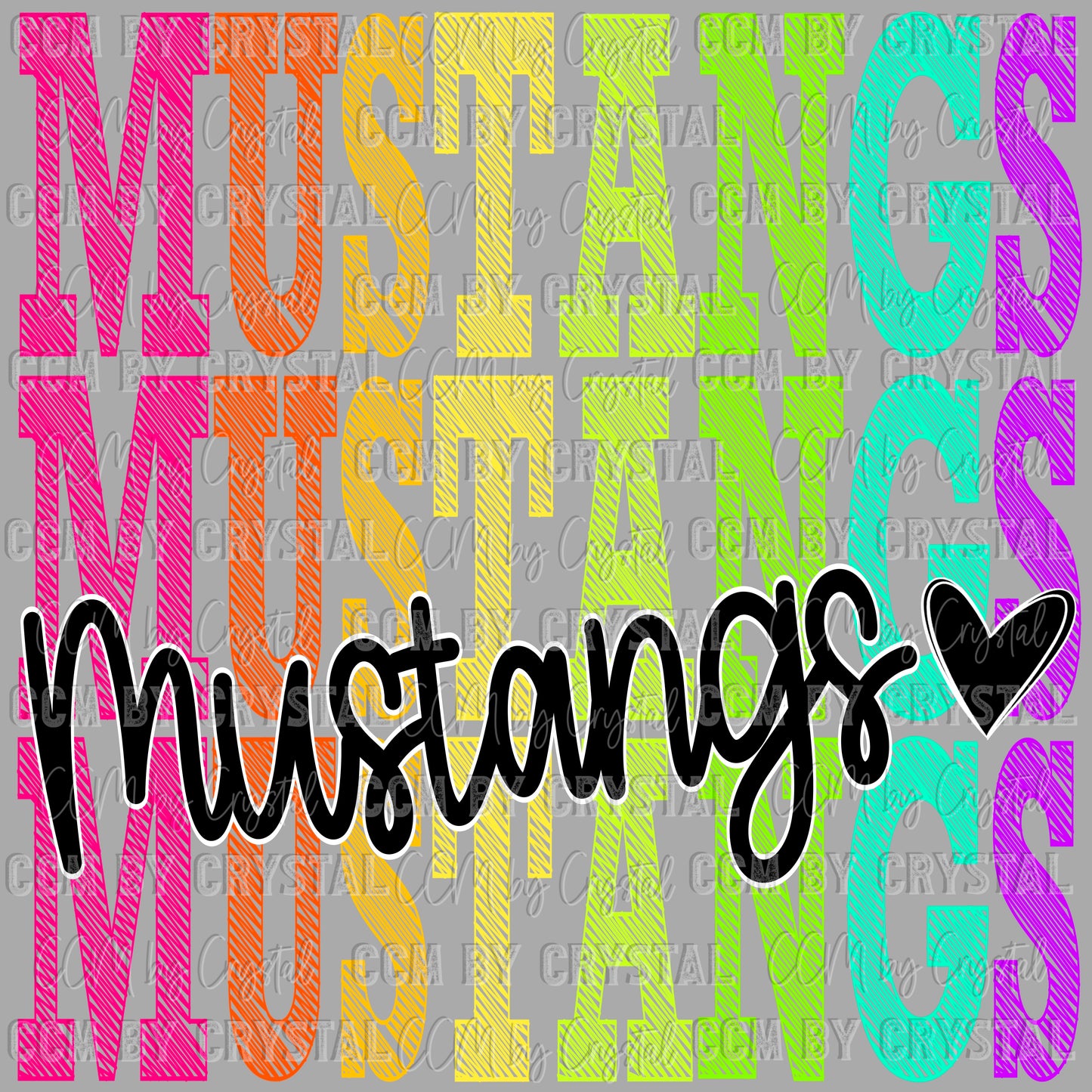 Colorful Mustangs Mascot Ready to Press Transfer DTF Transfer Sublimation Transfer