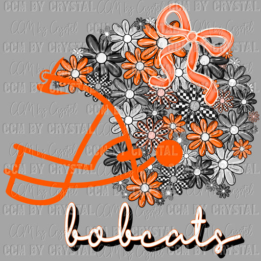 Bobcats Floral Helmet Orange Mascot Ready to Press Transfer DTF Transfer Sublimation Transfer