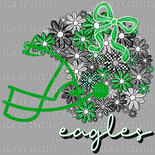 Eagles Floral Helmet Green Mascot Ready to Press Transfer DTF Transfer Sublimation Transfer