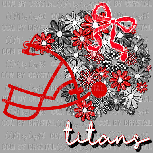 Titans Floral Helmet Red Mascot Ready to Press Transfer DTF Transfer Sublimation Transfer