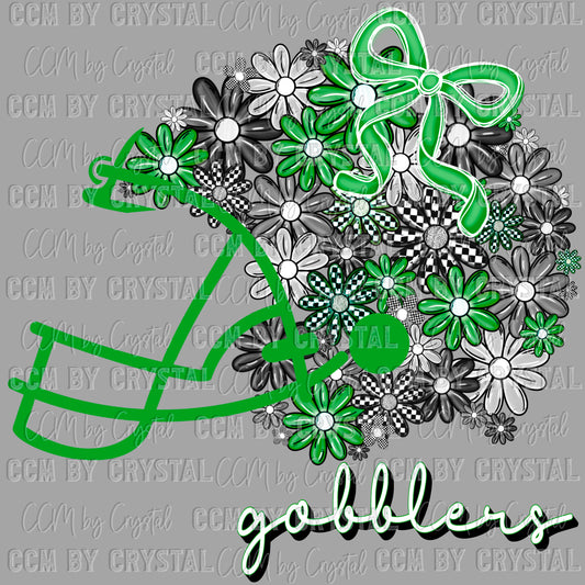 Personalized Color/Mascot Change Floral Helmet Green Mascot Ready to Press Transfer DTF Transfer Sublimation Transfer