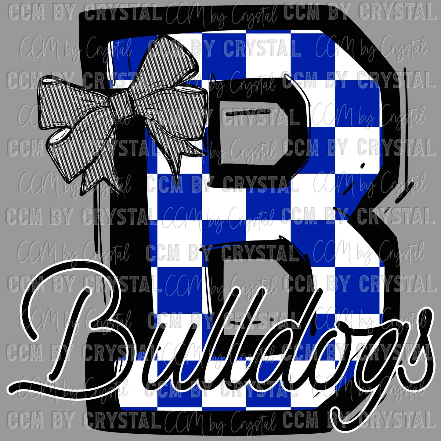 B Bulldogs Bow Blue Checkered Mascot Ready to Press Transfer DTF Transfer Sublimation Transfer