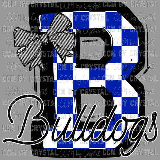 B Bulldogs Bow Blue Checkered Mascot Ready to Press Transfer DTF Transfer Sublimation Transfer