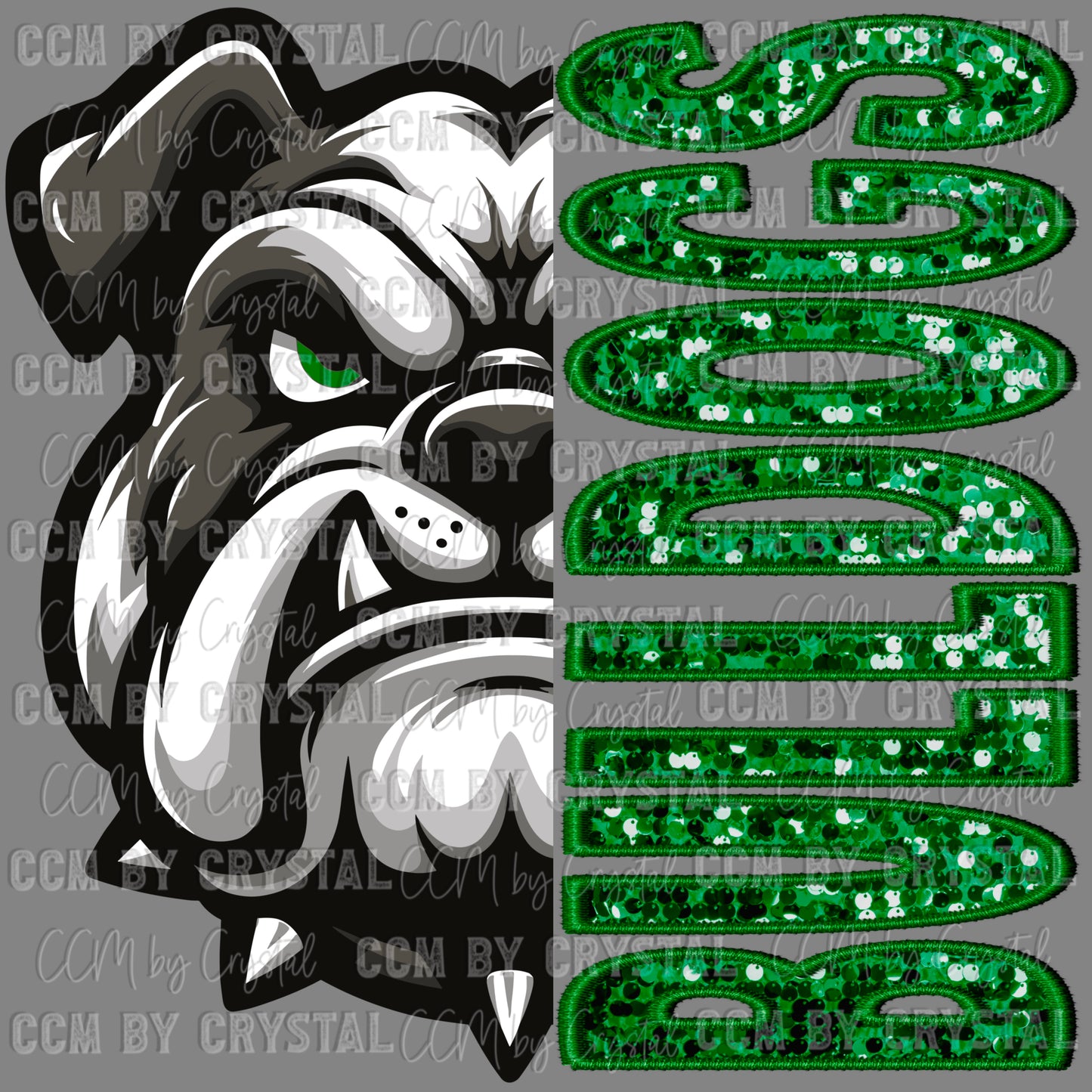 Bulldogs Green Mascot Faux Sequins Faux Embroidery Ready to Press Transfer DTF Transfer Sublimation Transfer