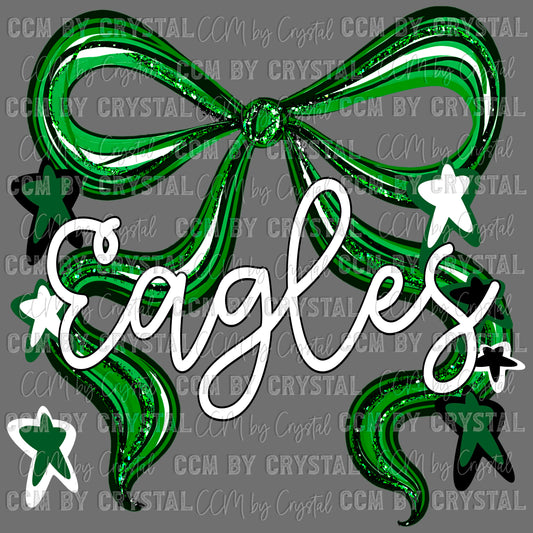 Eagles Green Bow Mascot Ready to Press Transfer DTF Transfer Sublimation Transfer