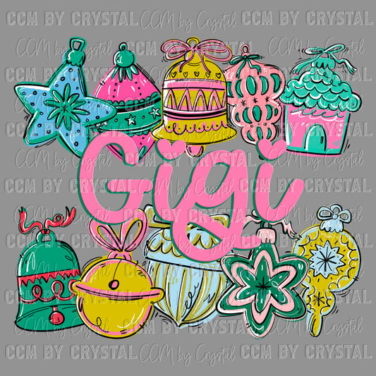 Christmas Ornament Gigi Ready to Press Transfer DTF Transfer Sublimation Transfer