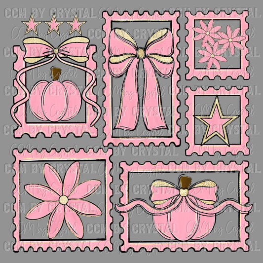 Pink Pumpkin Stamps Fall Ready to Press Transfer DTF Transfer Sublimation Transfer
