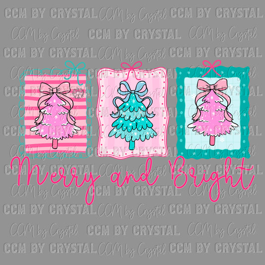 Merry and Bright Christmas Ready to Press Transfer DTF Transfer Sublimation Transfer