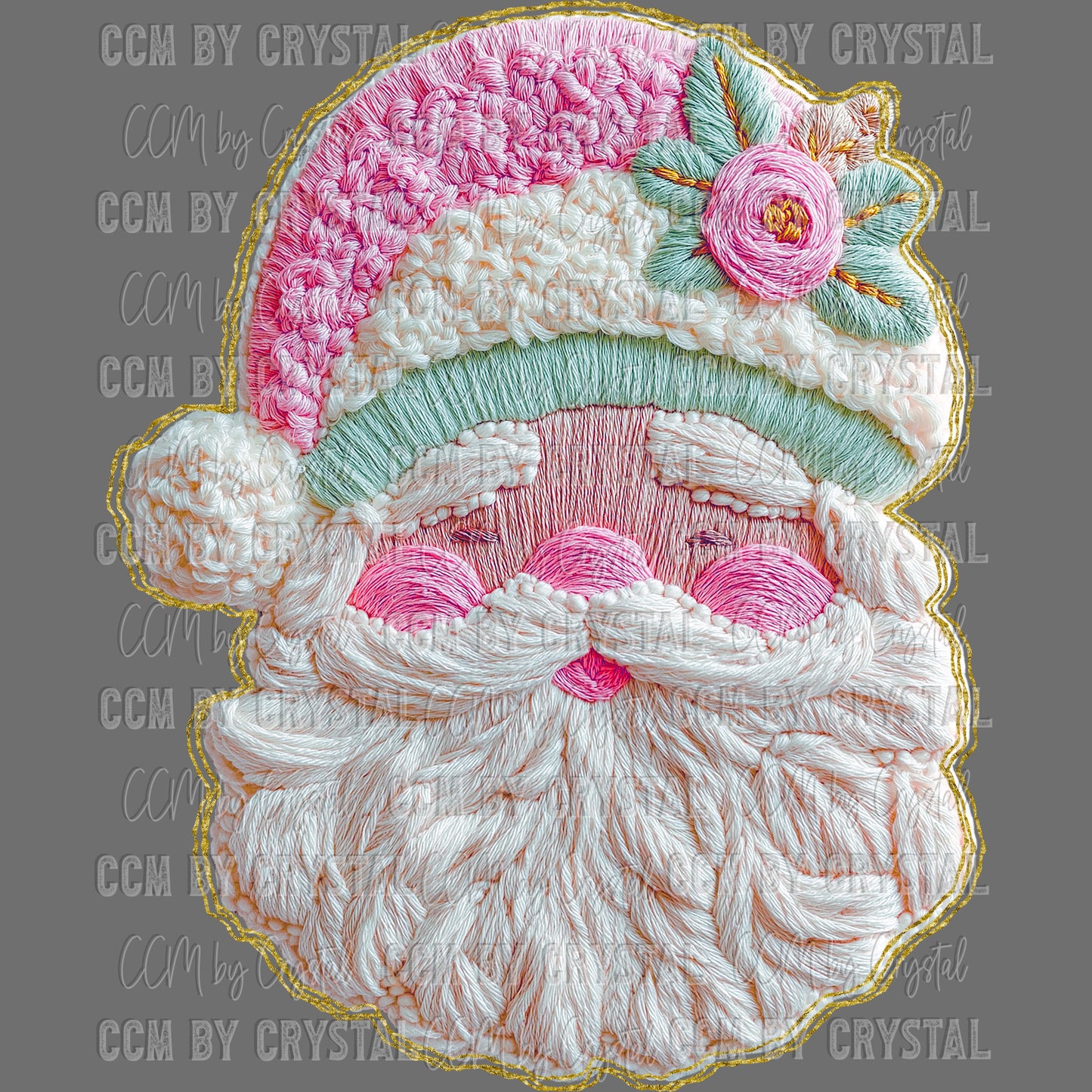 Faux French Knot Santa Christmas Ready to Press Transfer DTF Transfer Sublimation Transfer