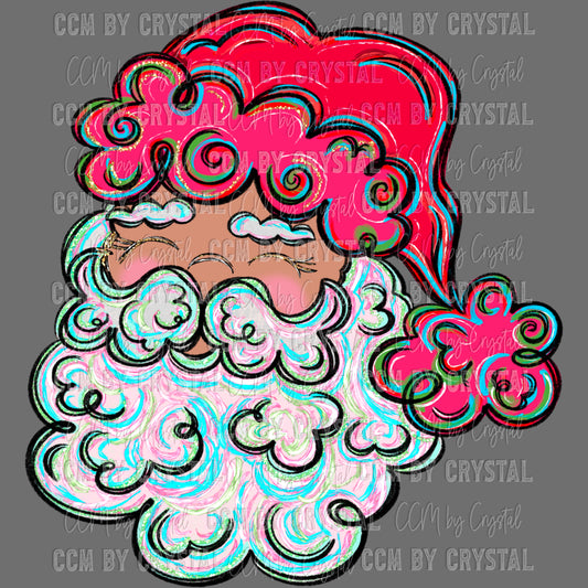 Bright Colorful Painted Santa Christmas Ready to Press Transfer DTF Transfer Sublimation Transfer