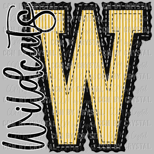 W Wildcats Gold Seersucker Ready to Press Transfer DTF Transfer Sublimation Transfer