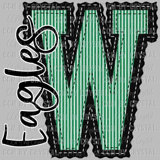 W Eagles Green Seersucker Ready to Press Transfer DTF Transfer Sublimation Transfer