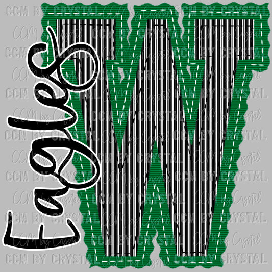 W Eagles Green Seersucker Ready to Press Transfer DTF Transfer Sublimation Transfer
