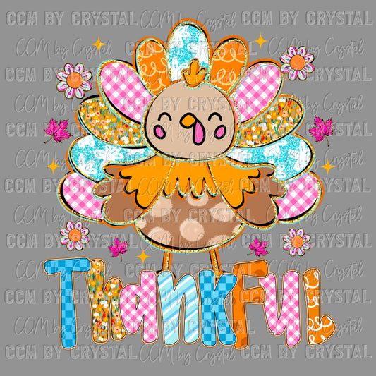 Thankful Turkey Fall Thanksgiving Ready to Press Transfer DTF Transfer Sublimation Transfer