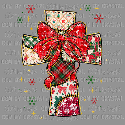 Patchwork Cross Christmas Ready to Press Transfer DTF Transfer Sublimation Transfer