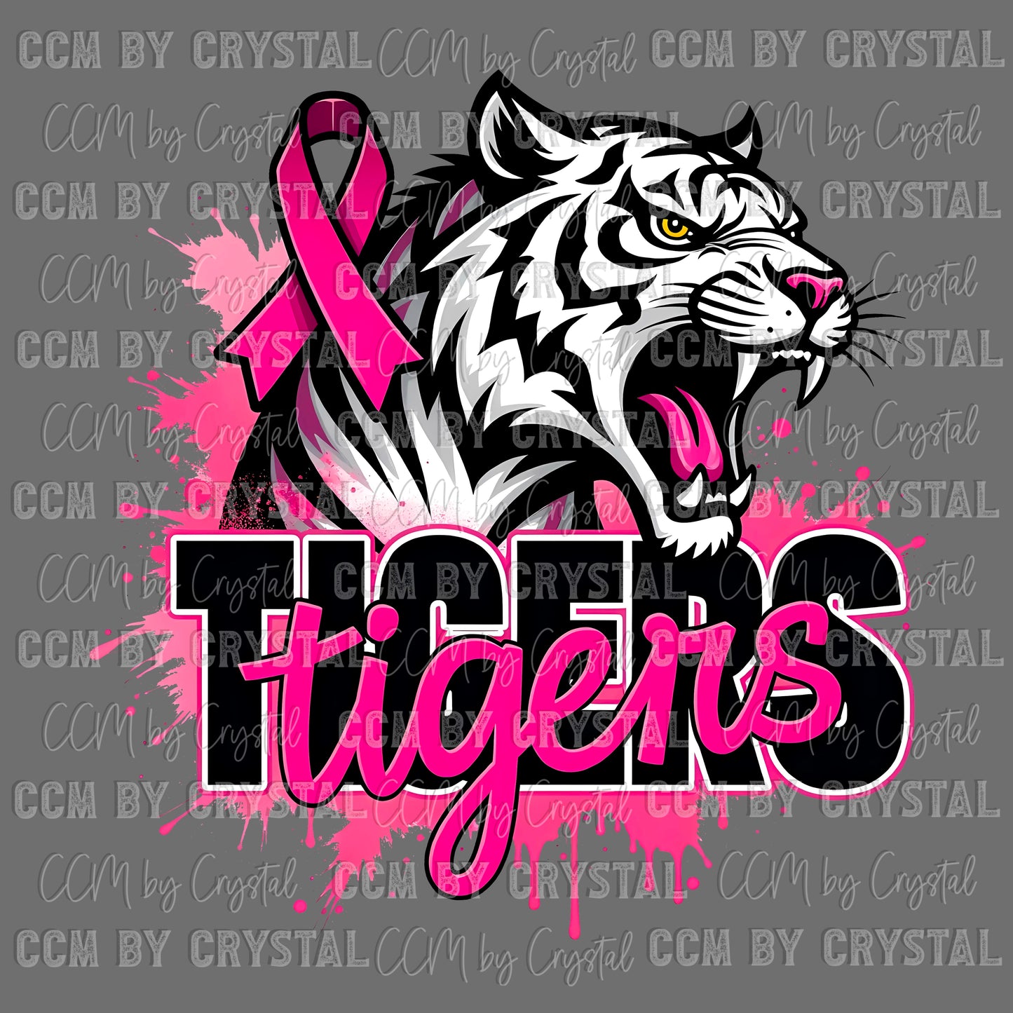 Tigers Pink Out Mascot Sports Ready to Press Transfer DTF Transfer Sublimation Transfer