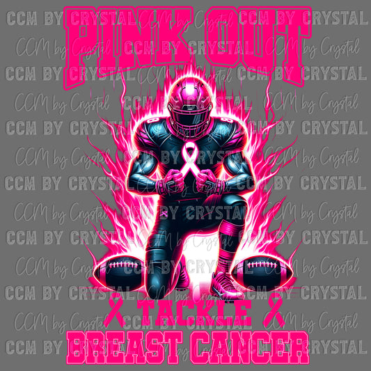 Tackle Breast Cancer Pink Out Mascot Sports Ready to Press Transfer DTF Transfer Sublimation Transfer