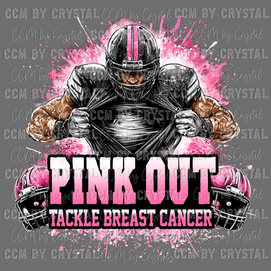 Tackle Breast Cancer Pink Out Mascot Sports Ready to Press Transfer DTF Transfer Sublimation Transfer
