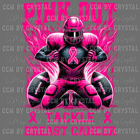 Tackle Breast Cancer Pink Out Mascot Sports Ready to Press Transfer DTF Transfer Sublimation Transfer