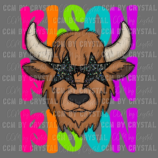 Colorful Bison Mascot Sports Ready to Press Transfer DTF Transfer Sublimation Transfer