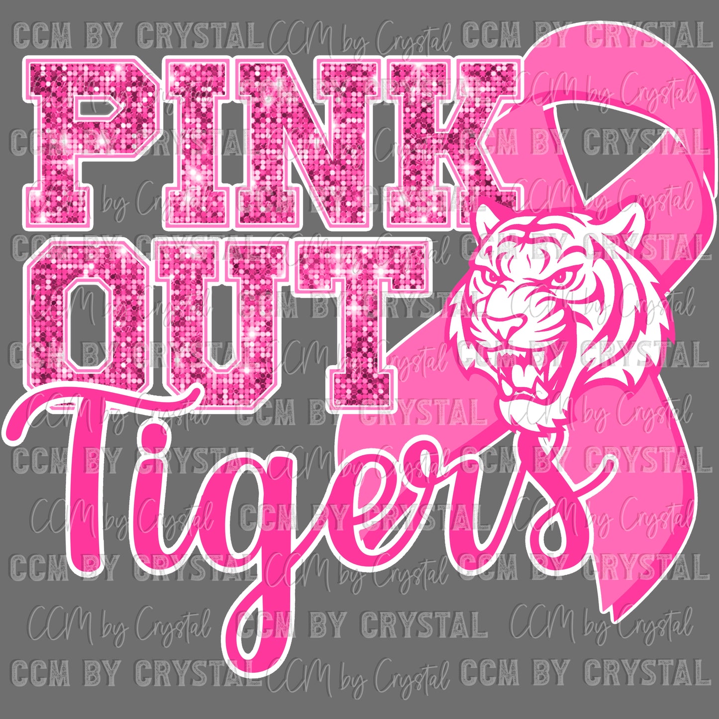 Pink Out Tigers Mascot Sports Ready to Press Transfer DTF Transfer Sublimation Transfer