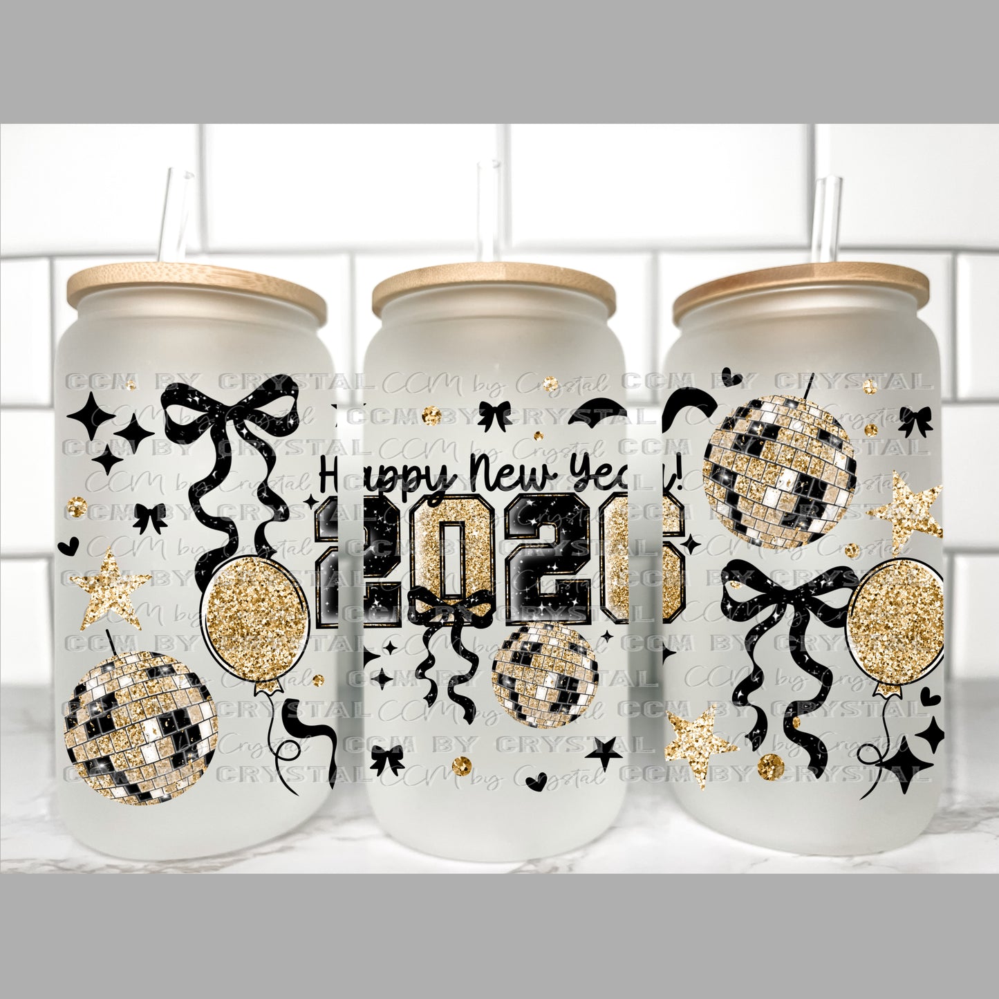 Happy New Year 2026 Transfer 16oz Libby Glass Can Wrap Ready to Apply