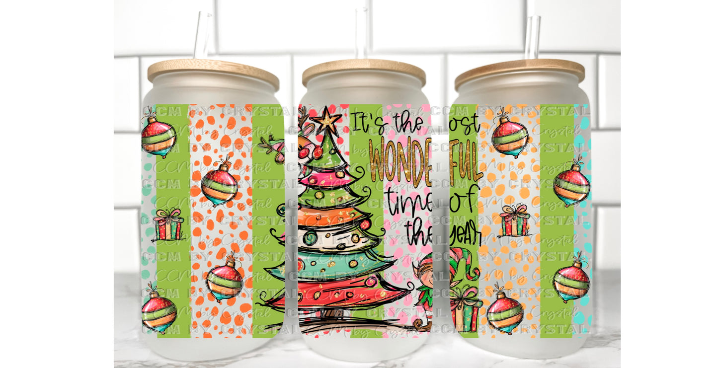 It’s the Most Wonderful Time of the Year Winter Christmas Transfer 16oz Libby Glass Can Wrap Ready to Apply