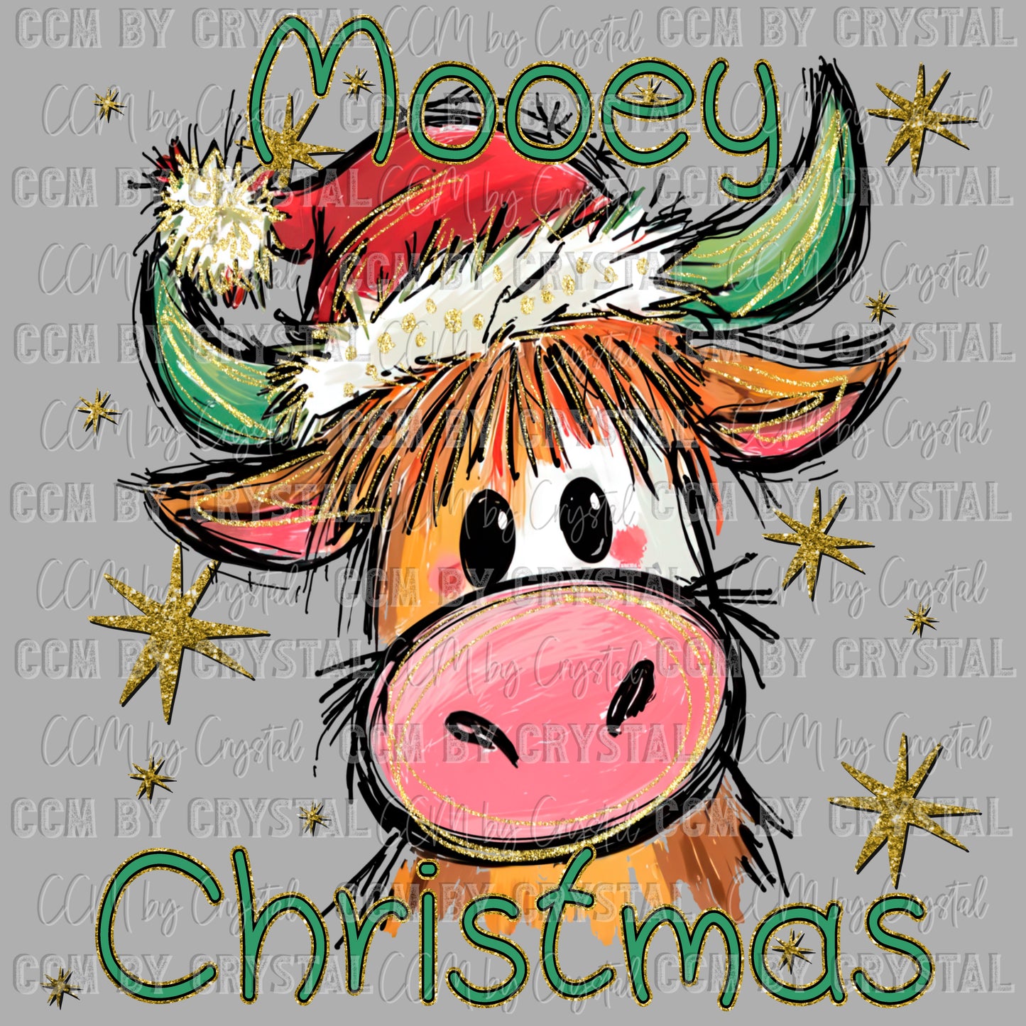 Mooey Christmas Cow Winter Christmas Ready to Press Transfer Instant Peel DTF Transfer