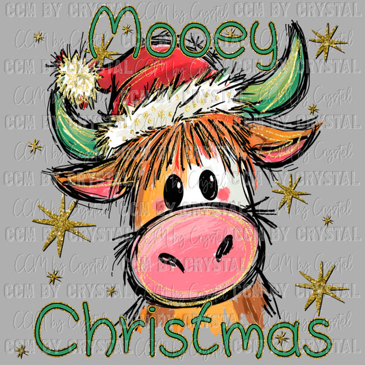 Mooey Christmas Cow Winter Christmas Ready to Press Transfer Instant Peel DTF Transfer