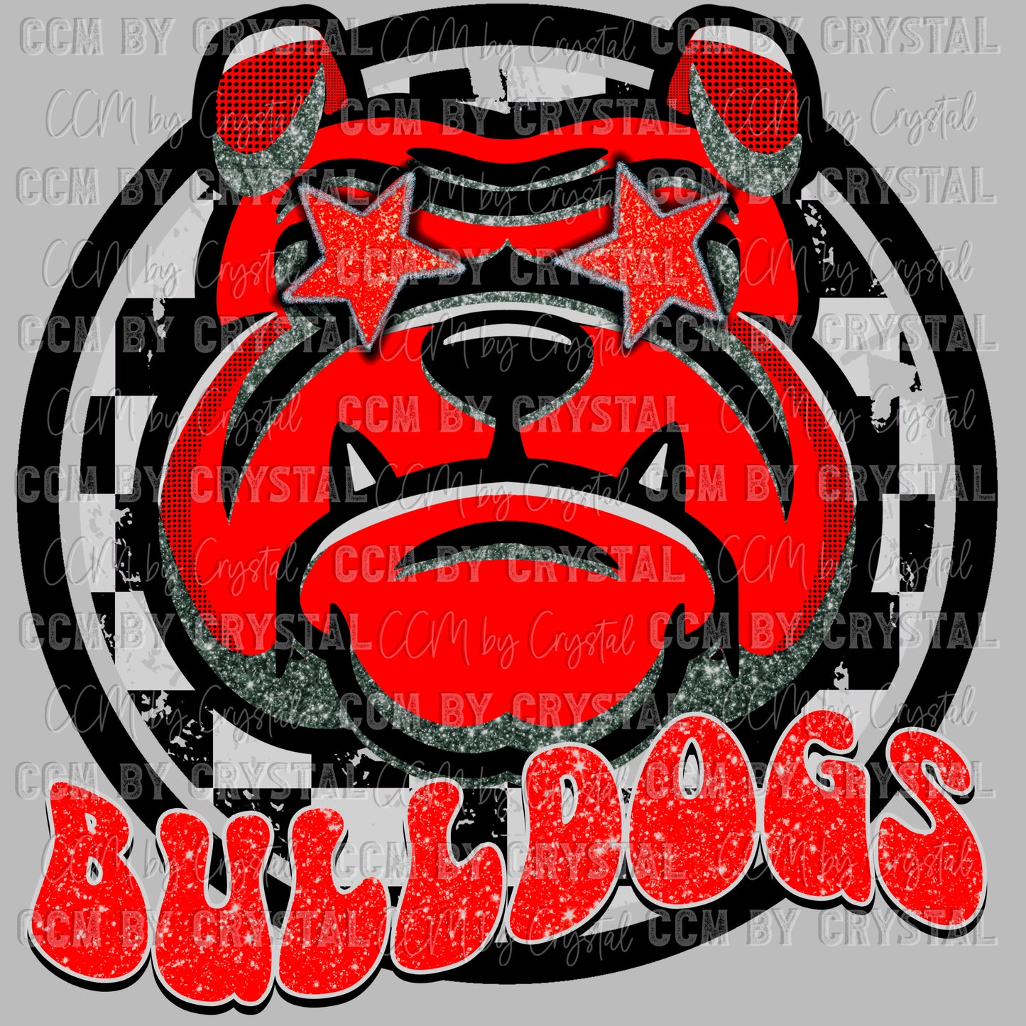 Bulldogs Red With Checkered Background Ready to Press Transfer Instant Peel DTF Transfer Sublimation Transfer