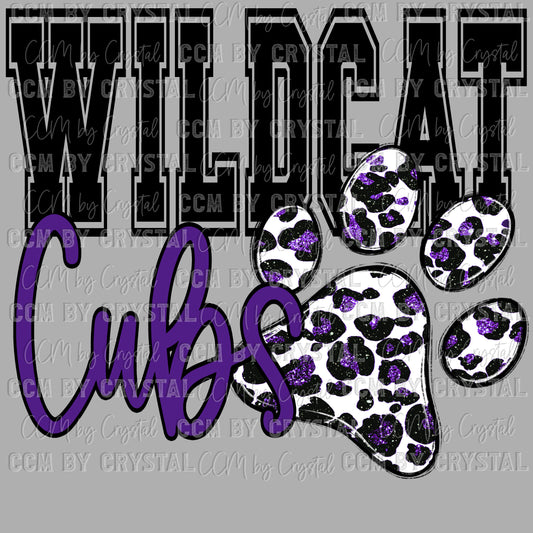 Wildcat Cubs Paw Mascot Ready to Press Instant Peel DTF Transfers Sublimation Transfers