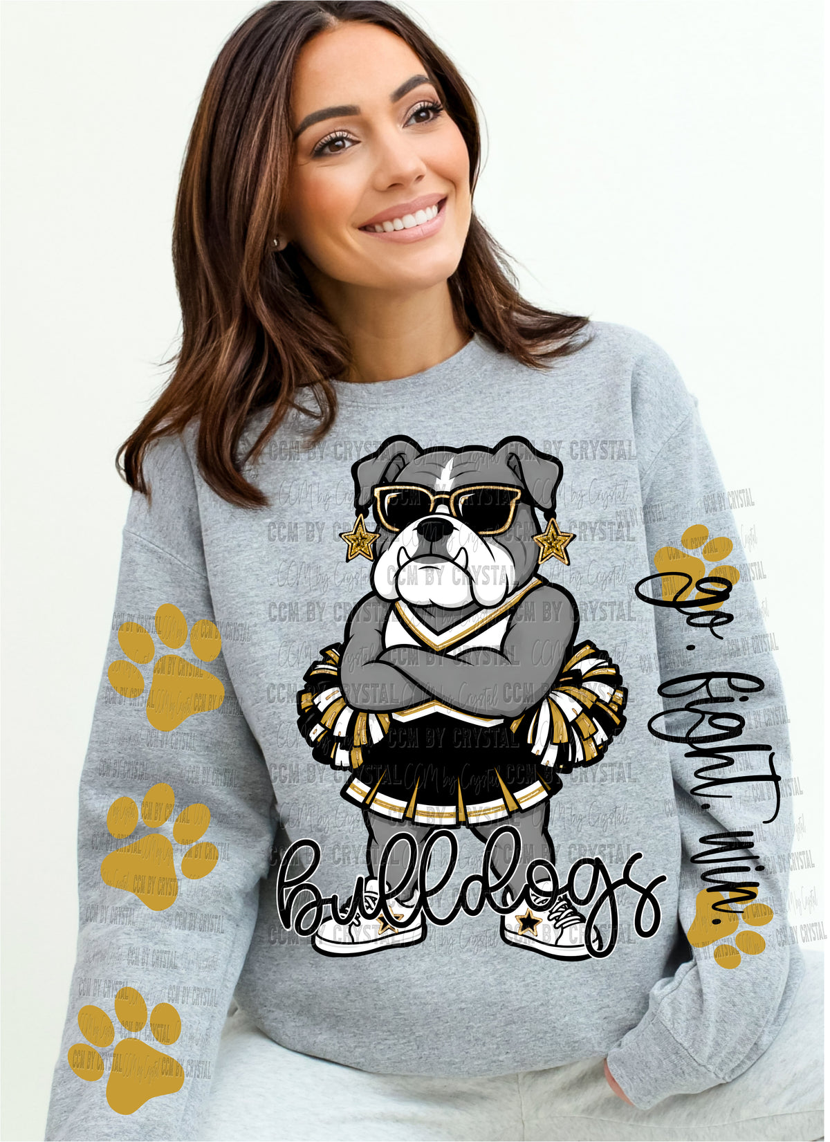 Bulldogs Gold Black Cheerleader Go Fight Win T-Shirt Sweatshirt