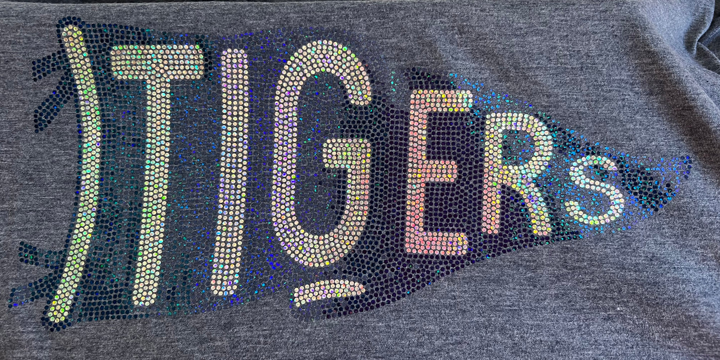 Tigers Pennant Bling Spangle Adult SHORT SLEEVE  T-Shirt