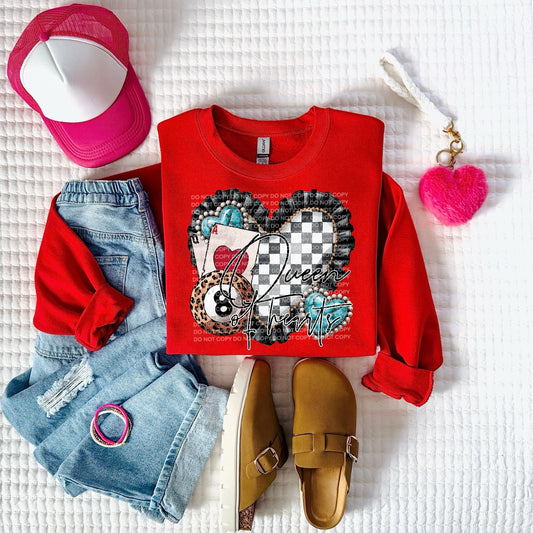Queen of Hearts Checkered Western Heart Ready to Press Instant Peel DTF Transfers Sublimation Transfers