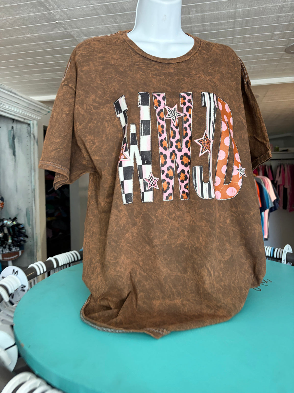 WWJD What would Jesus Do Brown Acid Wash T Shirt
